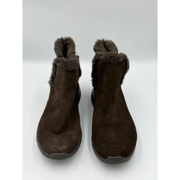 Skechers Goga Mat Brown Faux Suede Ankle Boots Faux Fur Lined Women's 6.5 - Picture 2 of 8